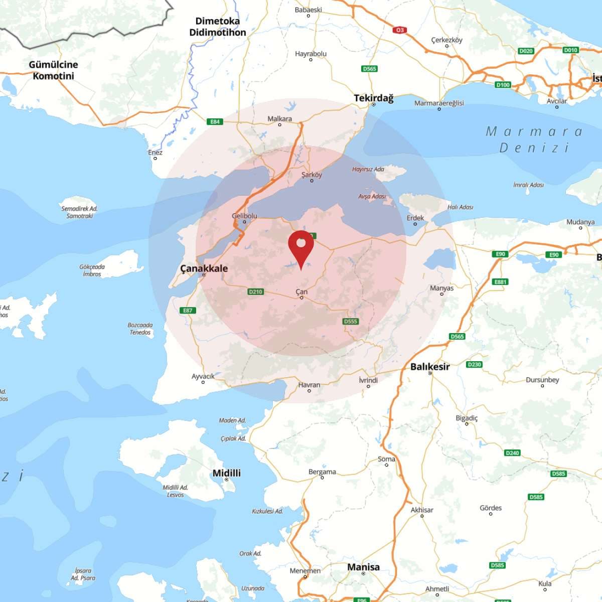 CANAKKALE Bölgesinde Hafif Şiddetli 2.7 Büyüklüğünde Deprem Meydana Geldi