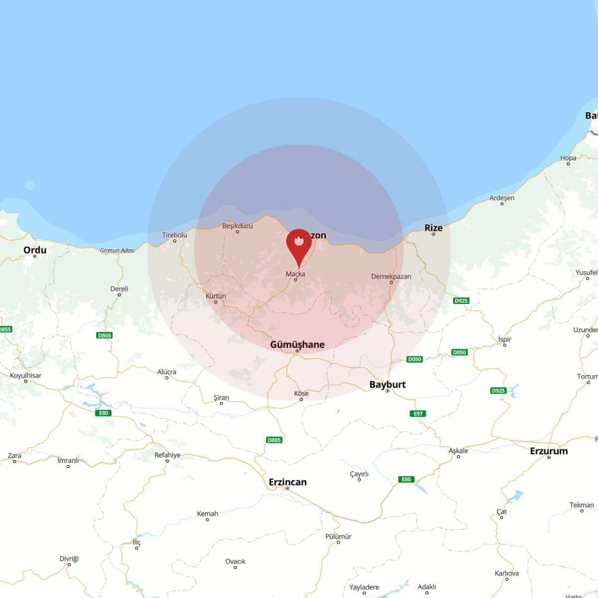 TRABZON Bölgesinde Hafif Şiddetli 2.8 Büyüklüğünde Deprem Meydana Geldi